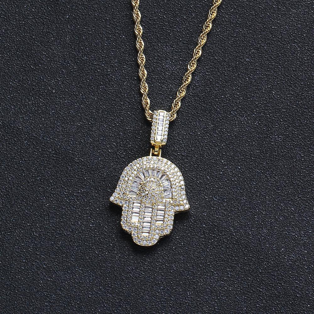 18K Gold Plated Hamsa Pendant Necklace with Moissanite Stones