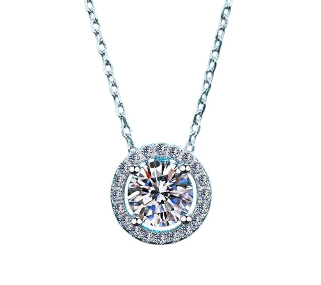 Moissanite Halo Solitaire Necklace - 1 ct