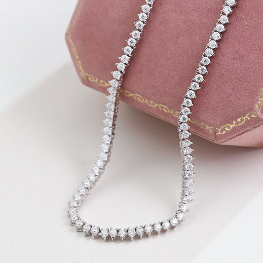 Classic 3-Prong Moissanite Tennis Necklace - Gold Plated Sterling Silver